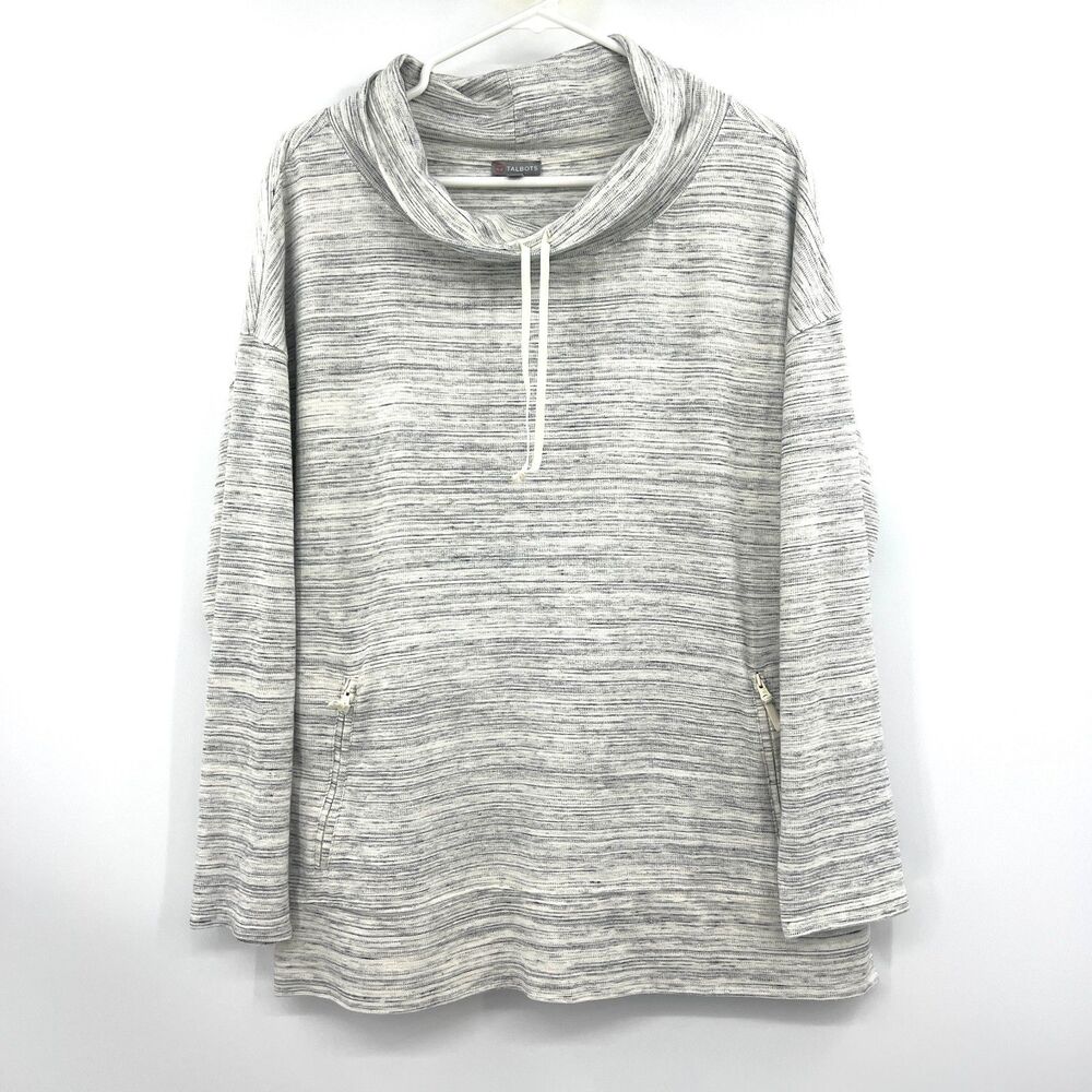 Talbots XLP Cowl Neck Pullover Sweater Space Dye Gray Zip Pockets Petite Tunic